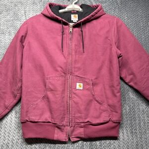 Carhartt Jacket Duck Canvas Hooded Quilt Lined Workwear WJ130 648 Women M Rose